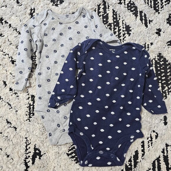 Carter's Baby Boy 2 piece Long Sleeve Football Bodysuits 12M - Picture 1 of 8